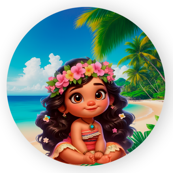 Capa Painel Redondo 1,5x1,5 de Festa Veste Fácil Sublimados Malha New Tema Moana Filme Exclusivo Festa Menina Decoração