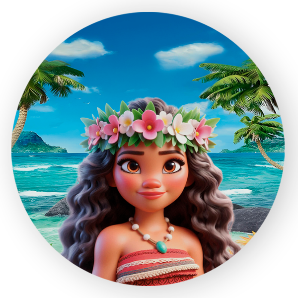 Capa Painel Redondo 1,5x1,5 de Festa Veste Fácil Sublimados Malha New Tema Moana Filme Exclusivo Festa Menina Decoração