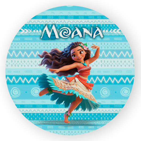 Capa Painel Redondo 1,5x1,5 de Festa Veste Fácil Sublimados Malha New Tema Moana Filme Exclusivo Festa Menina Decoração