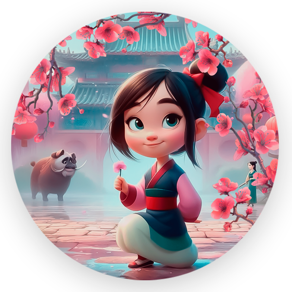 Capa Painel Redondo 1,5x1,5 de Festa Veste Fácil Sublimados Malha New Tema Mulan Guerreira Decoração Oriental
