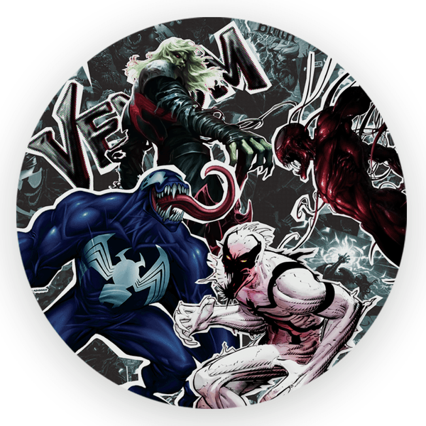 Capa Painel Redondo 1,5x1,5 de Festa Veste Fácil Sublimados Malha New Tema Venom Simboente Anti Herói Marvel Decoração Festa