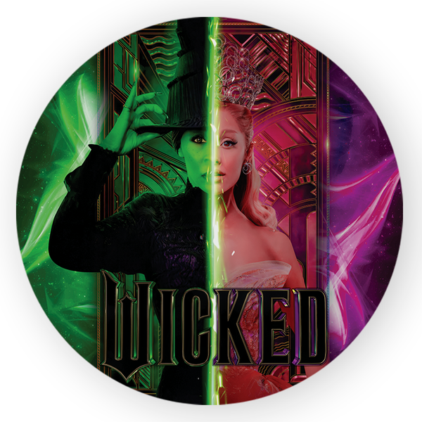Capa Painel Redondo 1,5x1,5 de Festa Veste Fácil Sublimados Malha New Tema Wicked Bruxa Ariana Filme Disney Decoração