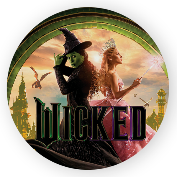 Capa Painel Redondo 1,5x1,5 de Festa Veste Fácil Sublimados Malha New Tema Wicked Bruxa Ariana Filme Disney Decoração
