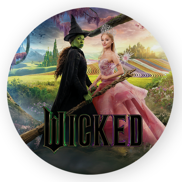Capa Painel Redondo 1,5x1,5 de Festa Veste Fácil Sublimados Malha New Tema Wicked Bruxa Ariana Filme Disney Decoração
