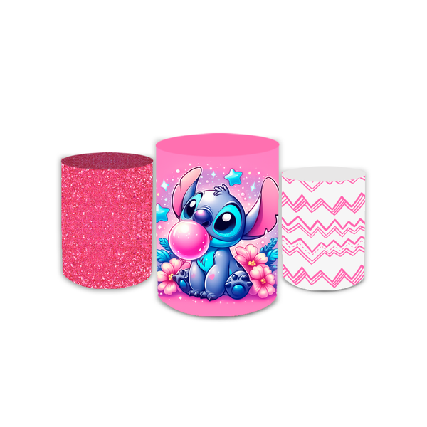 Trio Capas de Cilindros Sublimados Decorativo Tema Lilo e Stitch Decoração Festa Infantil