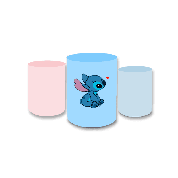 Trio Capas de Cilindros Sublimados Decorativo Tema Lilo e Stitch Decoração Festa Infantil