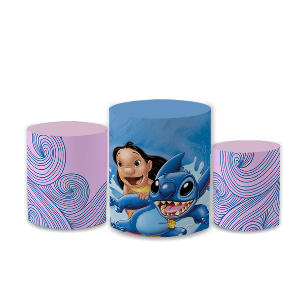 Trio Capas de Cilindros Sublimados Decorativo Tema Lilo e Stitch Decoração Festa Infantil