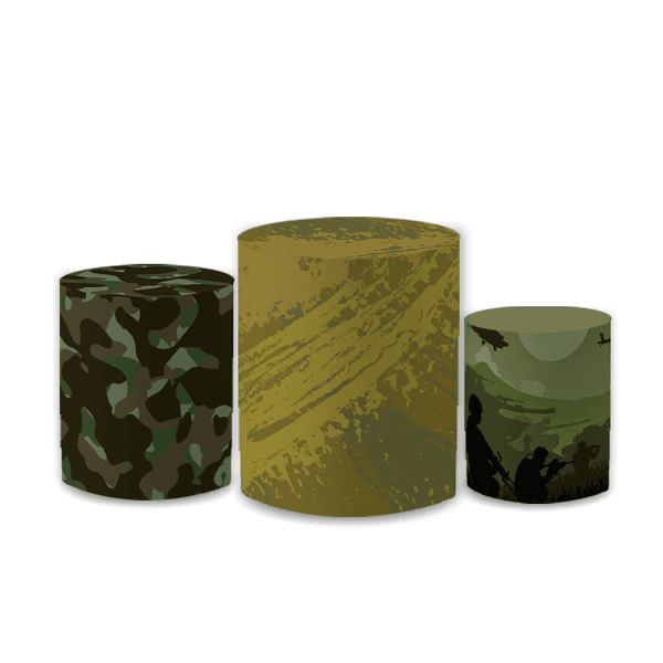 Trio Capas de Cilindros Sublimados Decorativo Tema Militar Camuflado Decoração Festa