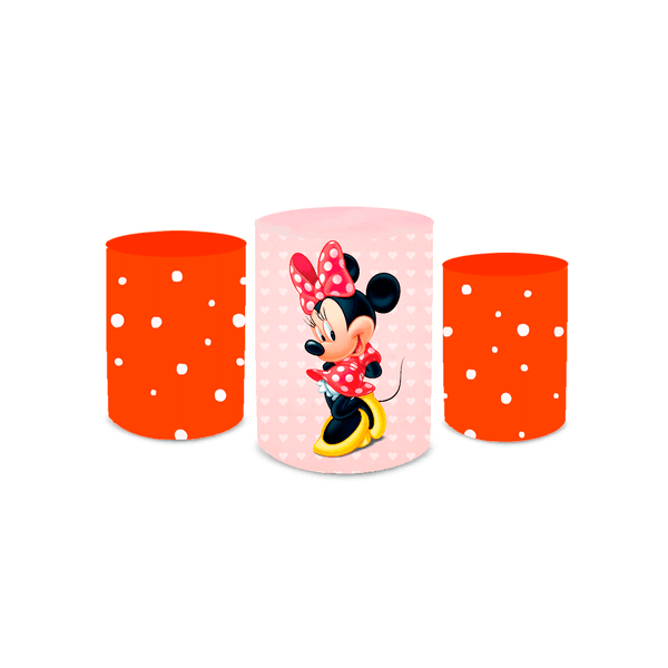 Trio Capas de Cilindros Sublimados Decorativo Tema Infantil Menina Minnie Mouse Decoração