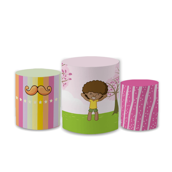 Trio Capas de Cilindros Sublimados Decorativo Tema Mundo Bita Decoração Festa Infantil