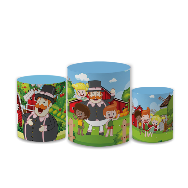 Trio Capas de Cilindros Sublimados Decorativo Tema Mundo Bita Decoração Festa Infantil