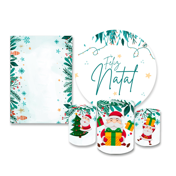 Kit Casadinho Capa Painel Redondo + Retangular + Trio Capas de Cilindro Tema Natal Data Especial Decoração