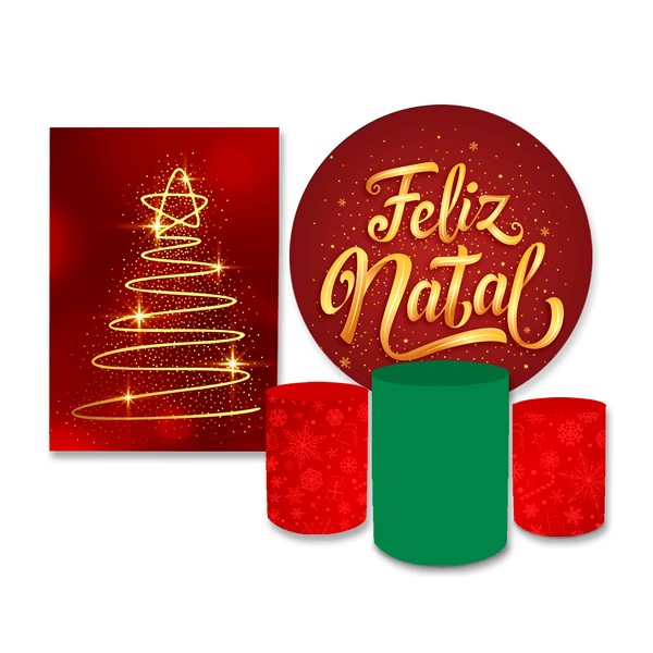 Kit Casadinho Capa Painel Redondo + Retangular + Trio Capas de Cilindro Tema Natal Data Especial Decoração