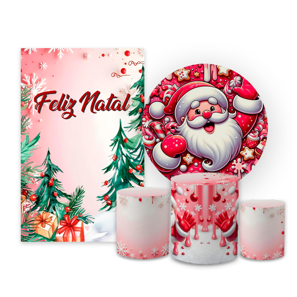 Kit Casadinho Capa Painel Redondo + Retangular + Trio Capas de Cilindro Tema Natal Data Especial Decoração