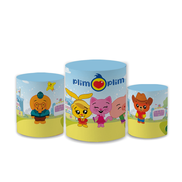 Trio Capas de Cilindros Sublimados Decorativo Tema Palhaço Plim Decoração Festa Infantil