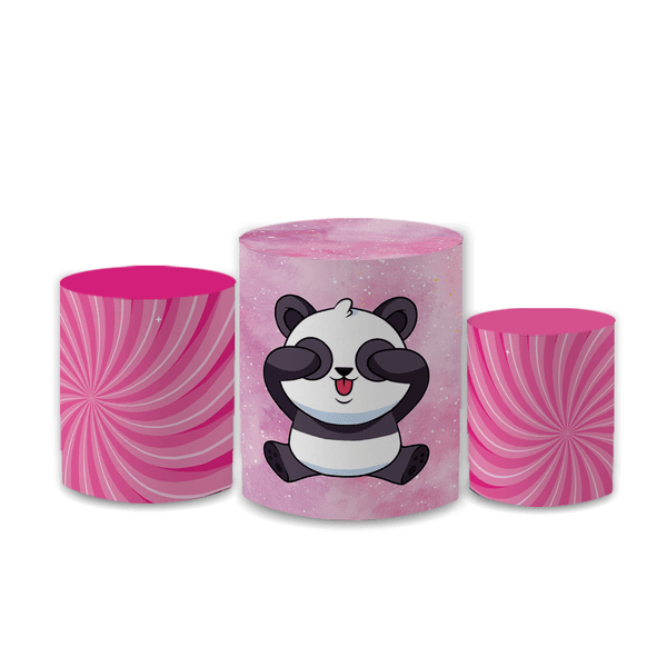 Trio Capas de Cilindros Sublimados Decorativo Tema Pandinha Ursinho Decoração Festa Infantil