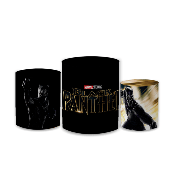 Trio Capas de Cilindros Sublimados Decorativo Tema Pantera Negra Herói Wakanda Forever Decoração