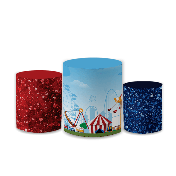 Trio Capas de Cilindros Sublimados Decorativo Tema Parque de Diversões Colorido Decoração Festa Infantil