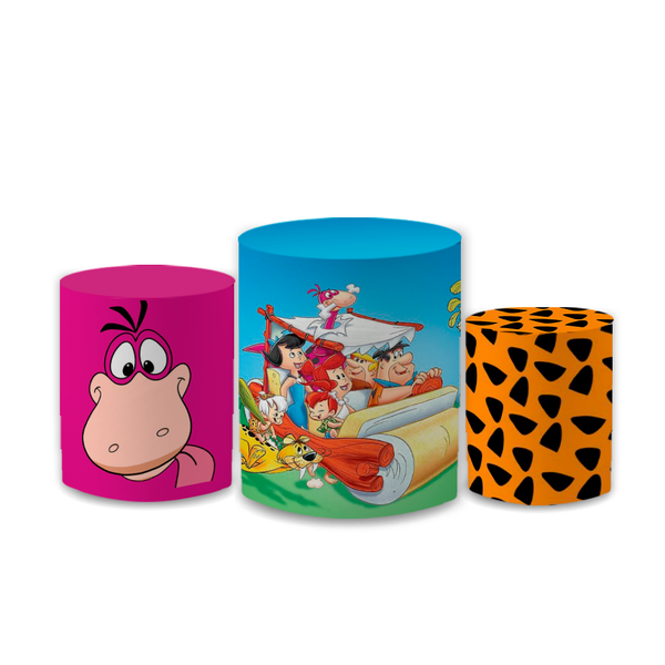 Trio Capas de Cilindros Sublimados Decorativo Tema Pedrita Flinstons Decoração Festa Infantil