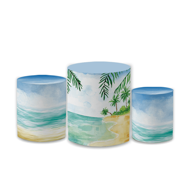 Trio Capas de Cilindros Sublimados Decorativo Tema Praia Verão Decoração