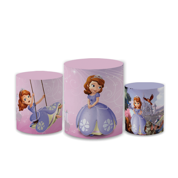 Trio Capas de Cilindros Sublimados Decorativo Tema Princesa Sofia Decoração Infantil