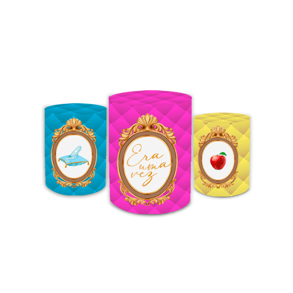 Trio Capas de Cilindros Sublimados Decorativo Tema Princeas Decoração Festa Infantil