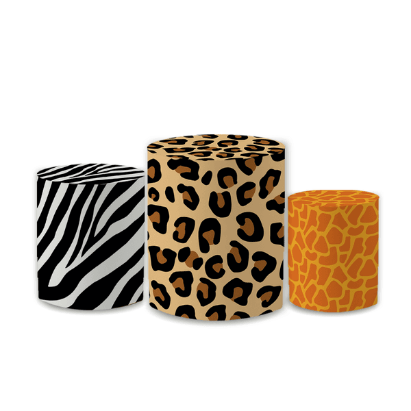 Trio Capas de Cilindros Sublimados Decorativo Tema Safari Decoração Festa Infantil