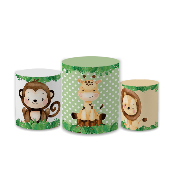 Trio Capas de Cilindros Sublimados Decorativo Tema Safari Decoração Festa Infantil