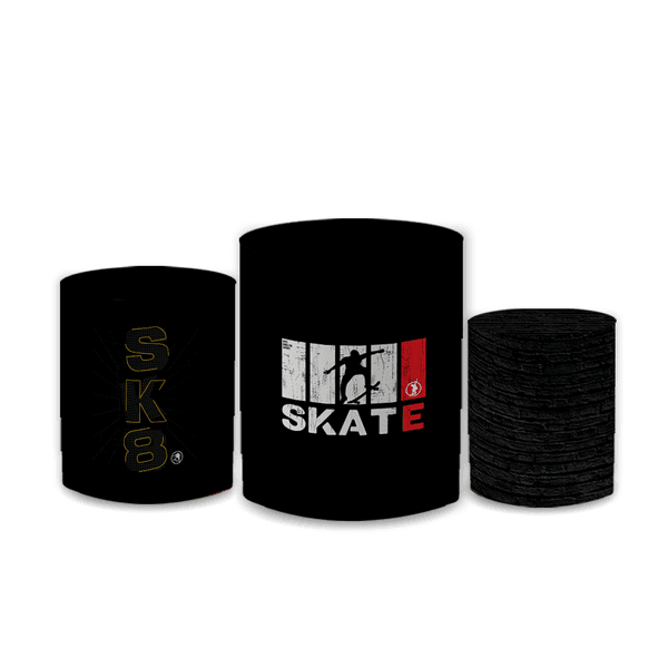 Trio Capas de Cilindros Sublimados Decorativo Tema Skate Decoração Festa Radical