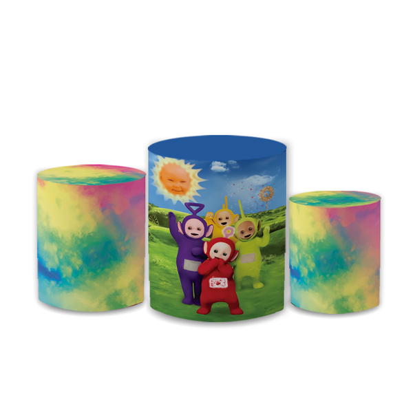 Trio Capas de Cilindros Sublimados Decorativo Tema Teletubies Decoração Festa