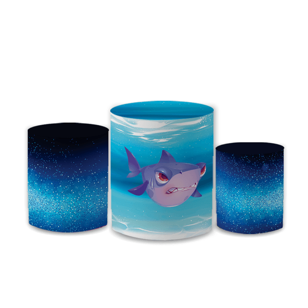 Trio Capas de Cilindros Sublimados Decorativo Tema Tubarão Decoração Festa Infantil