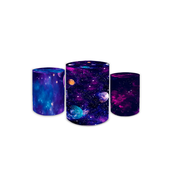 Trio Capas de Cilindros Sublimados Decorativo Tema Universo Decoração Festa
