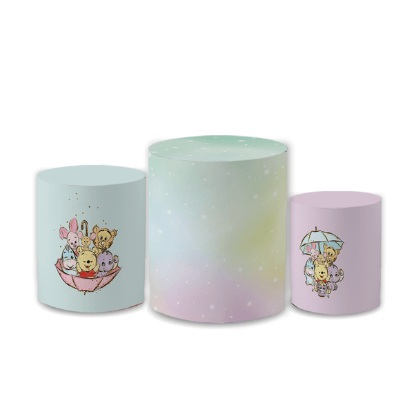 Trio Capas de Cilindros Sublimados Decorativo Tema Ursinho Pooh Decoração Festa Infantil