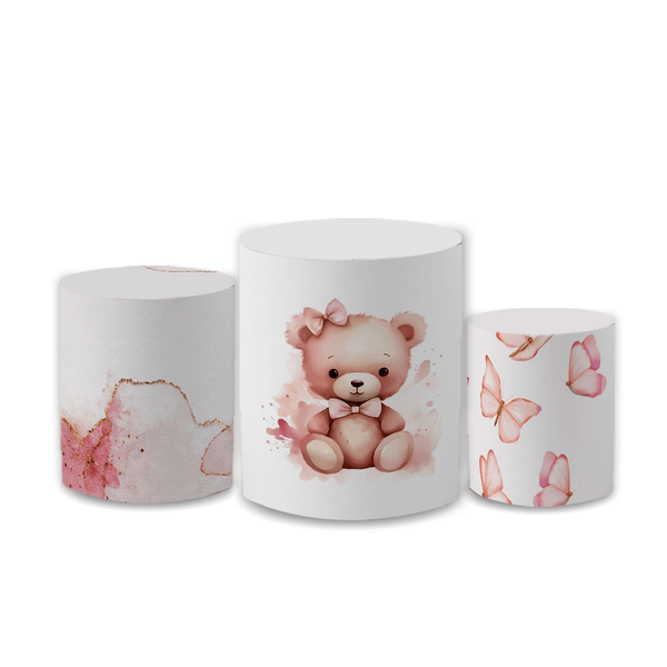 Trio Capas de Cilindros Sublimados Decorativo Tema Ursinhos Cute Menino Menina Decoração Infantil Festa