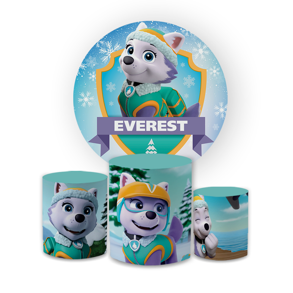 Kit Capa Painel Redondo + Trio Cilindros Decoração Aniversário Infantil Desenho Everest Patrulha Canina 