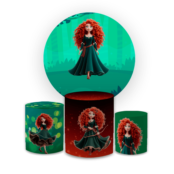 Kit Capa Painel Redondo + Trio Cilindros Decoração Festa Aniversário Infantil Tema Valente