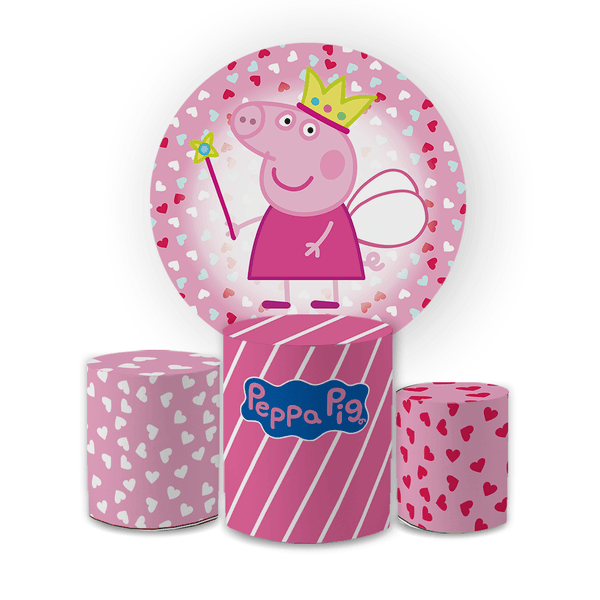Kit Capa Painel Redondo + Trio Cilindros Decoração Aniversário Infantil Desenho Peppa Pig George