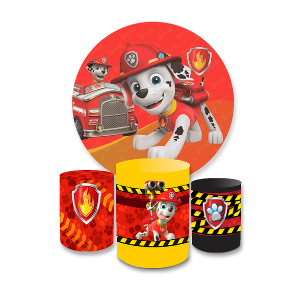 Kit Capa Painel Redondo + Trio Cilindros Decoração Aniversário Infantil Desenho Marshall Patrulha Canina