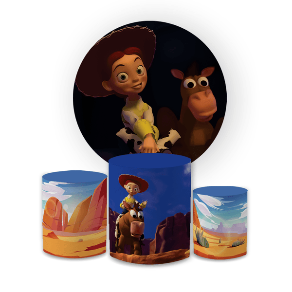 Kit Capa Painel Redondo + Trio Cilindros Decoração Festa Aniversário Infantil Desenho Toy Story