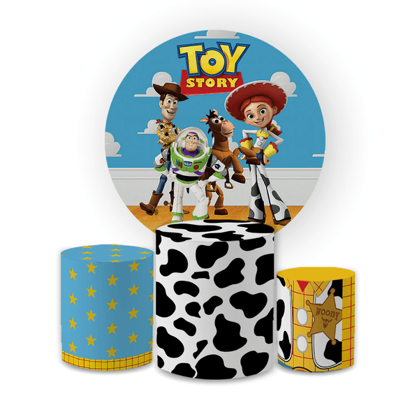 Kit Capa Painel Redondo + Trio Cilindros Decoração Festa Aniversário Infantil Desenho Toy Story