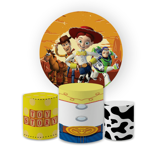 Kit Capa Painel Redondo + Trio Cilindros Decoração Festa Aniversário Infantil Desenho Toy Story