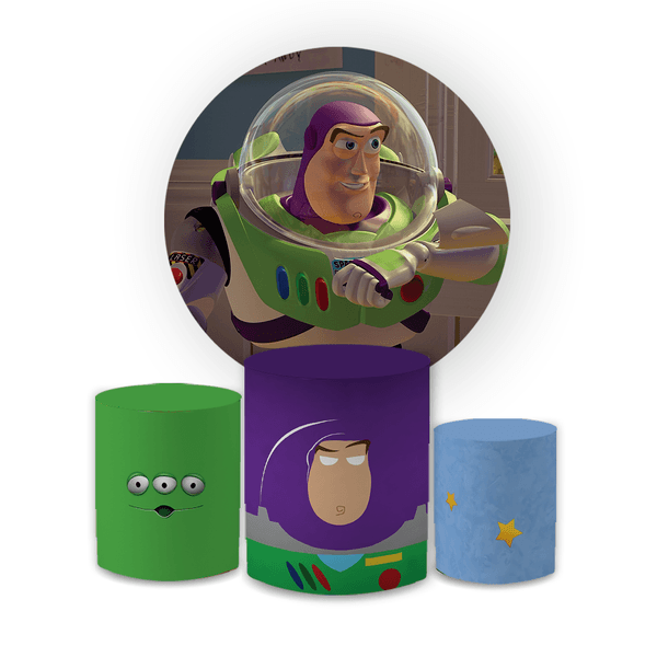Kit Capa Painel Redondo + Trio Cilindros Decoração Festa Aniversário Infantil Desenho Toy Story