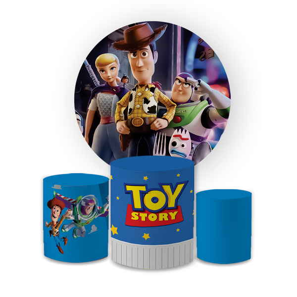 Kit Capa Painel Redondo + Trio Cilindros Decoração Festa Aniversário Infantil Desenho Toy Story