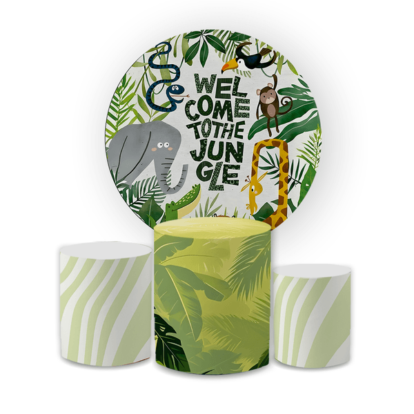 Kit Capa Painel Redondo + Trio Cilindros Decoração Festa Aniversário Infantil Safari