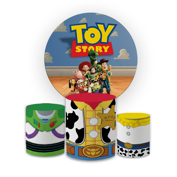 Kit Capa Painel Redondo + Trio Cilindros Decoração Festa Aniversário Infantil Desenho Toy Story