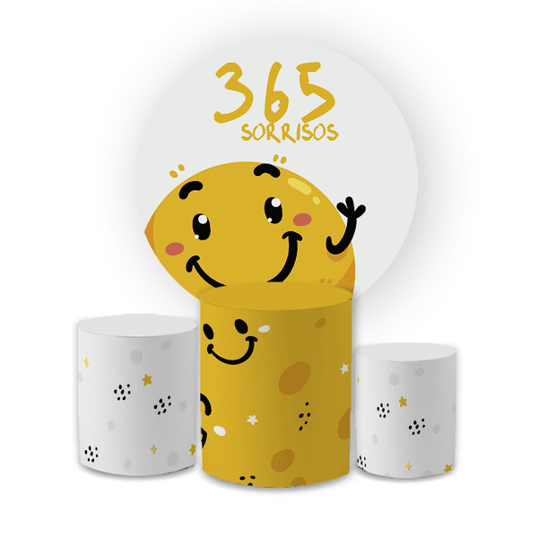 Kit Capa Painel Redondo + Trio Cilindros Decoração Aniversário Festa Infantil 365 Sorrisos