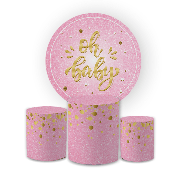Kit Capa Painel Redondo + Trio Cilindros Decoração Festa Cha de Bebê Oh Baby 