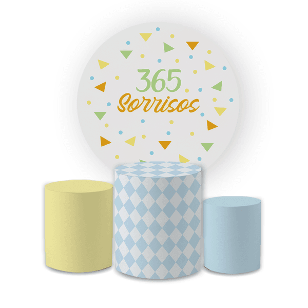Kit Capa Painel Redondo + Trio Cilindros Decoração Aniversário Festa Infantil 365 Sorrisos 
