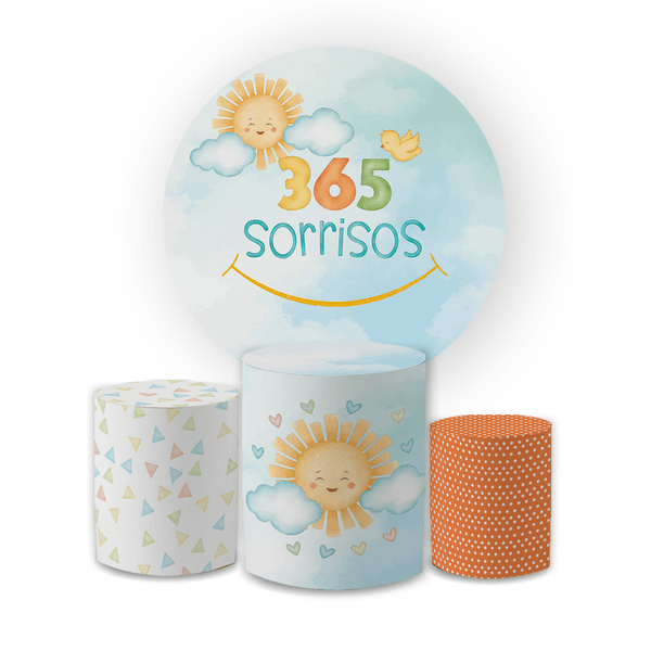 Kit Capa Painel Redondo + Trio Cilindros Decoração Aniversário Festa Infantil 365 Sorrisos