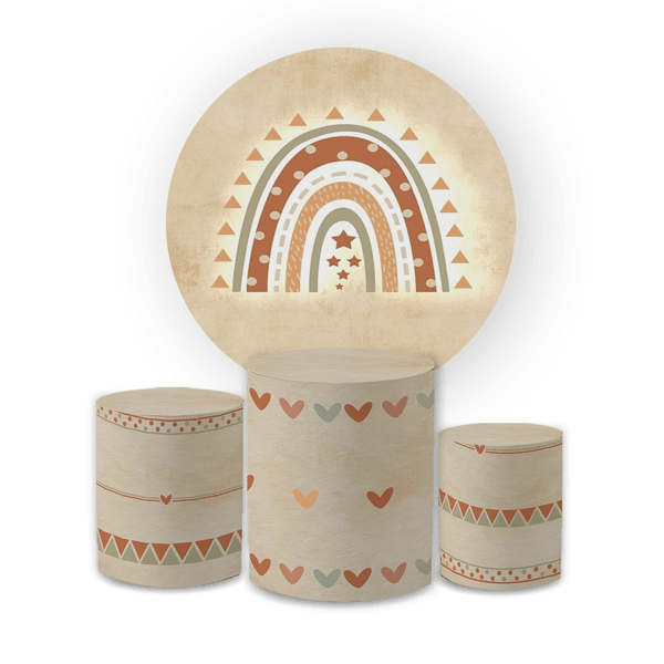 Kit Capa Painel Redondo + Trio Cilindros Decoração Festa Arco Iris Boho 